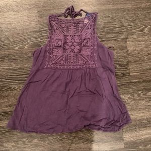 EUC Purple Halter Tank with Lace Detailing